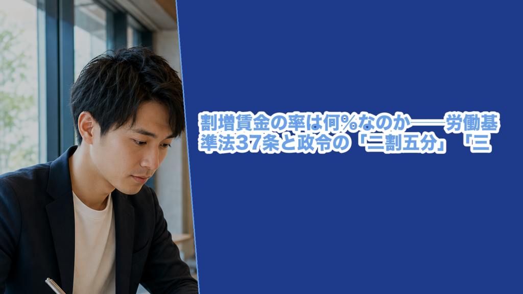 労働基準法37条と平成6年政令第5号が定める割増賃金の率（時間外二割五分・休日三割五分・深夜二割五分・月60時間超五割）を条文で確かめた記事のアイキャッチ